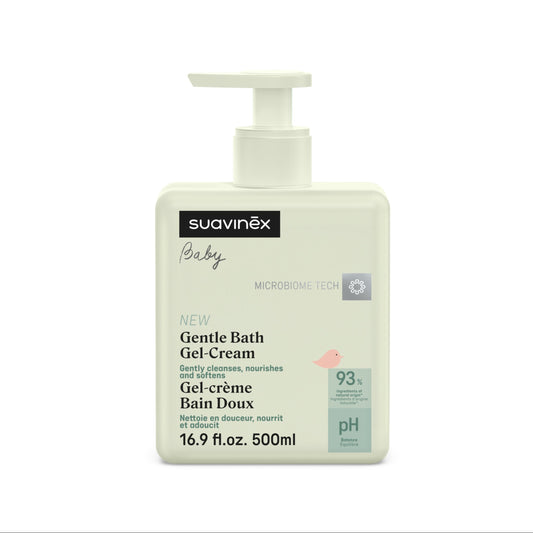 Suavinex baby gentle bath gel-cream bottle on a white background