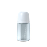 A ballad blue Suavinex Color Essence silicone baby bottle with a medium flow nipple.