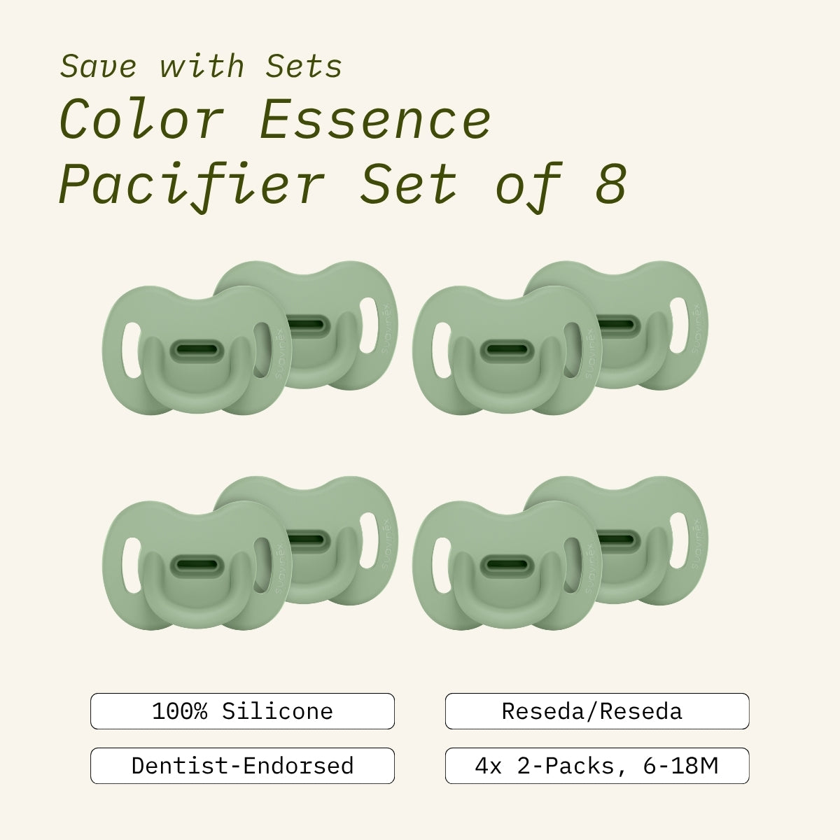 Color Essence SX PRO™ 6-18m Pacifier Bundle Set of 8